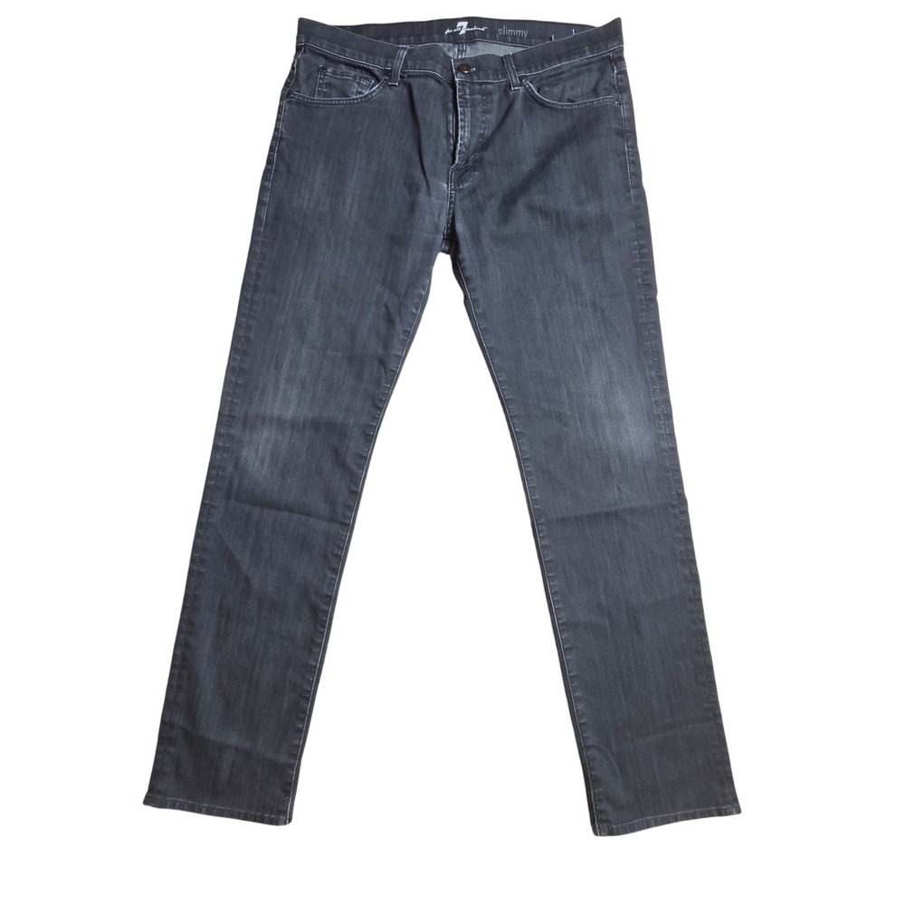7 For All Mankind Slimmy Jeans Mens 36x33 Slim Fit Straight Charcoal Black Edgy